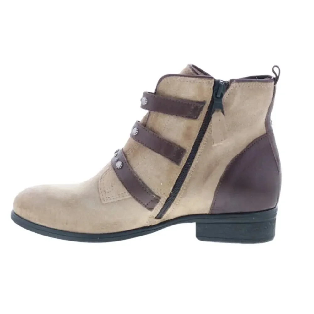 Miz Mooz Womens Sherri Ankle Boots EU 36 Size 6 Pebble Tan Suede Buckle EUC